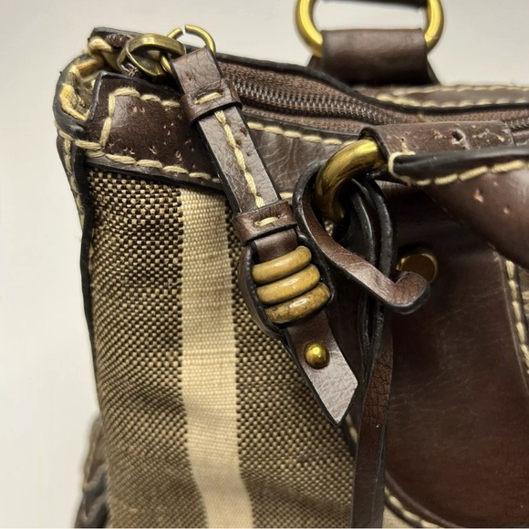 Fossil Reedan Stripe Deadstock Vintage Y2K Striped Satchel Bag Purse Woven - Picture 10 of 16